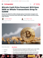 Bitcoin Cash Price Forecast: BCH Eyes $650 as Whale Transactions Drop to $200M - Coinspeaker
