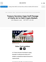 Treasury Secretary Urges Swift Passage of Clarity Act to Calm Crypto Markets