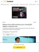 Bitmine (BMNR) slows ether (ETH) purchase pace, buying $53 million in tokens