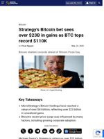 Strategy's Bitcoin bet sees over $23B in gains as BTC tops record $110K