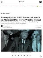Trump-Backed WLFI Token to Launch on Memorial Day, Here's What to Expect - Decrypt