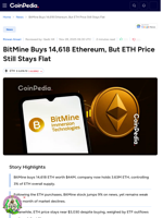 BitMine Buys 14,618 Ethereum But ETH Price Still Stays Flat