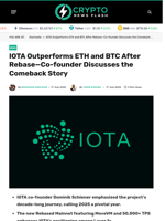 IOTA Outperforms ETH and BTC After Rebase—Co-founder Discusses the Comeback Story - Crypto News Flash