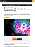Bitcoin Crashes 5% In Sunday Flash Crash As Liquidations Surge
