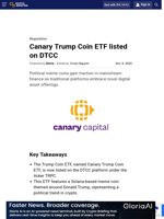 Canary Trump Coin ETF listed on DTCC