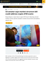 Senator Behind Market Structure Says Bill Could Address Crypto ATM Scams