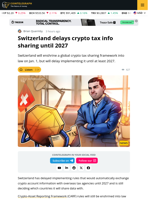 Switzerland Delays Crypto Tax Sharing Rule Until 2027