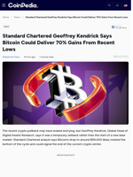 Standard Chartered Geoffrey Kendrick Says Bitcoin Could Deliver 70% Gains From Recent Lows