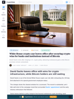 White House crypto czar leaves office after securing crypto wins for banks and institutions instead of Bitcoin