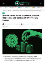 Bitcoin Down 6% as Ethereum, Solana, Dogecoin, and Cardano Suffer Heavy Losses - Crypto News Flash