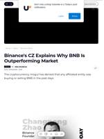 Binance's CZ Explains Why BNB Is Outperforming Market - U.Today