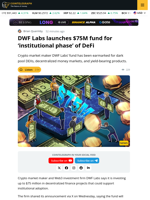 DWF Labs Launches $75 Million Fund Targeting Institutional Phase Of DeFi