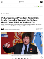 Did Argentina’s President Javier Milei Really Launch a Trump-Like Solana Meme Coin? LIBRA Crashes 87% - Decrypt
