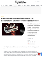 China threatens retaliation after UK nationalizes Chinese-owned British Steel