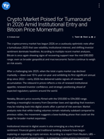 Crypto Market Poised for Turnaround in 2026 Amid Institutional Entry and Bitcoin Price Momentum | Visionary Financial