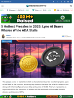 5 Hottest Presales in 2025: Lyno AI Draws Whales While ADA Stalls
