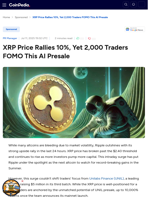 XRP Price Rallies 10%, Yet 2,000 Traders FOMO This AI Presale