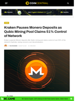 Kraken Pauses Monero Deposits as Qubic Mining Pool Claims 51% Control of Network