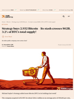 Strategy buys 2,932 Bitcoin - Its stash crosses $62B, 3.2% of BTC's total supply! - AMBCrypto
