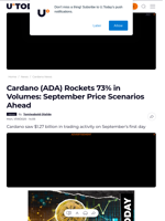 Cardano (ADA) Rockets 73% in Volumes: September Price Scenarios Ahead - U.Today