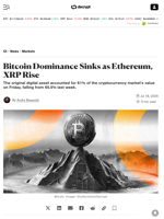 Bitcoin Dominance Sinks as Ethereum, XRP Rise - Decrypt