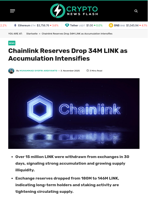 Chainlink Reserves Drop 34M LINK as Accumulation Intensifies - Crypto News Flash