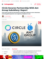 Circle Secures Partnership With Ant Group Subsidiary: Report - Coinspeaker