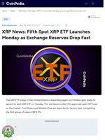 XRP News: Fifth Spot XRP ETF Launches Monday as Exchange Reserves Drop Fast