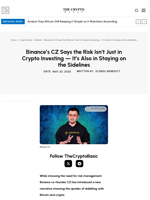 Binance’s CZ Says the Risk Isn’t Just in Crypto Investing — It’s Also in Staying on the Sidelines