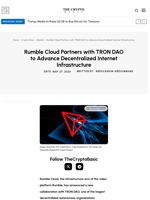 Rumble Cloud Partners with TRON DAO to Advance Decentralized Internet Infrastructure