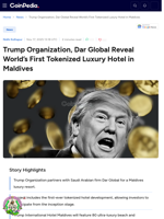 Trump Organization, Dar Global Reveal World’s First Tokenized Luxury Hotel in Maldives 