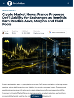 Crypto Market News: France Proposes DeFi Liability for Exchanges as Remittix Earn Readies Aave, Morpho and Fluid Pools - TechBullion