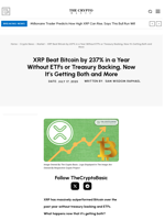 XRP Beat Bitcoin by 237% in a Year Without ETFs or Treasury Backing, Now It’s Getting Both and More
