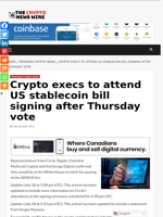 Crypto execs to attend US stablecoin bill signing after Thursday vote - The Crypto News Wire