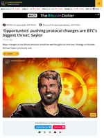 Saylor Says 'Opportunists' Pushing for BTC Changes Are Its Biggest Threat