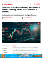 Cardano Price Faces Heavy Resistance After Crossing $1 for First Time in 5 Months - Coinspeaker