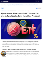 Ripple News: First Spot XRP ETF Could Go Live in Two Weeks, Says NovaDius President
