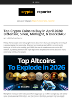 Top Crypto Coins to Buy in April 2026: Bittensor, Siren, Midnight, & BlockDAG!