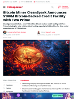 Bitcoin Miner CleanSpark Announces $100M Bitcoin-Backed Credit Facility with Two Prime - Coinspeaker
