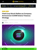 Fitell Corp Stock Rallies as Company Announces $100M Solana Treasury Strategy - CoinCentral