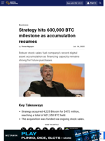 Strategy hits 600,000 BTC milestone as accumulation resumes