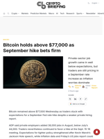 Bitcoin holds above $77,000 as September hike bets firm