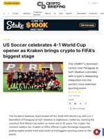 US Soccer celebrates 4-1 World Cup opener as Kraken brings crypto to FIFA's biggest stage