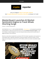 MasterQuant Launches AI Market Sentiment Engine to Track Whale Shorting Surge