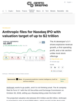 Anthropic files for Nasdaq IPO with valuation target of up to $2 trillion