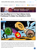 Say Goodbye to 9–5: Top 6 Meme Coins Positioned To Make You Wealthy in 2025