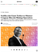 Stablecoin Giant Tether to Shutter Uruguay Bitcoin Mining Operation - Decrypt