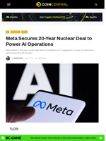 Meta Secures 20-Year Nuclear Deal to Power AI Operations - CoinCentral