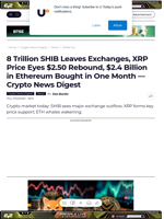 8 Trillion SHIB Leaves Exchanges, XRP Price Eyes $2.50 Rebound, $2.4 Billion in Ethereum Bought in One Month — Crypto News Digest - U.Today