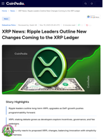 XRP News: Ripple Leaders Outline New Changes Coming to the XRP Ledger